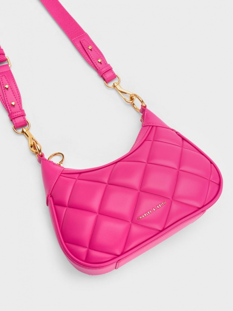 Charles And Keith Mini Alcott Scarf Handle Quilted Shoulder Bags Fuchsia | PHILIPPINES Z235