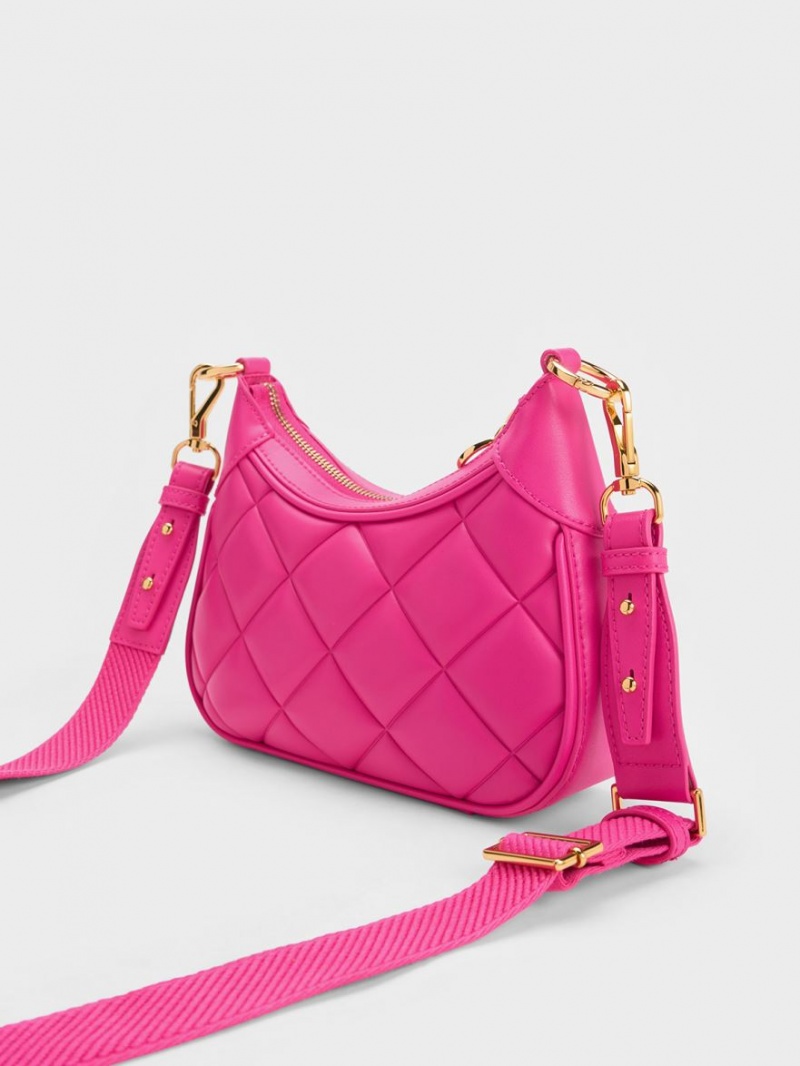 Charles And Keith Mini Alcott Scarf Handle Quilted Shoulder Bags Fuchsia | PHILIPPINES Z235