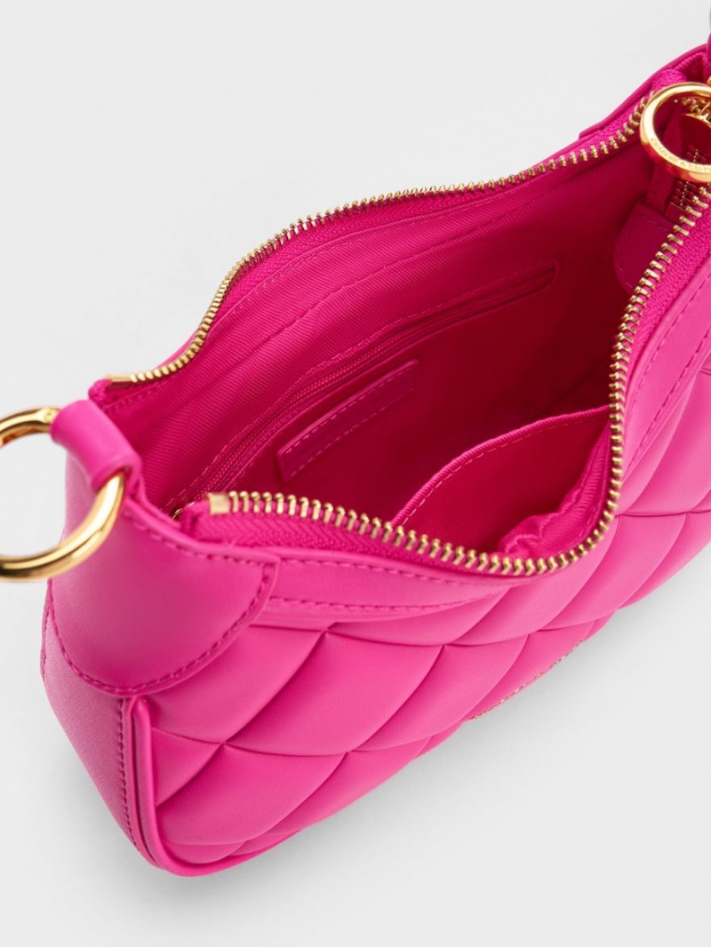 Charles And Keith Mini Alcott Scarf Handle Quilted Shoulder Bags Fuchsia | PHILIPPINES Z235