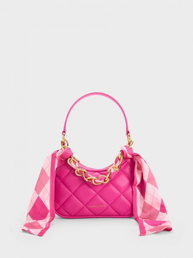 Charles And Keith Mini Alcott Scarf Handle Quilted Shoulder Bags Fuchsia | PHILIPPINES Z235