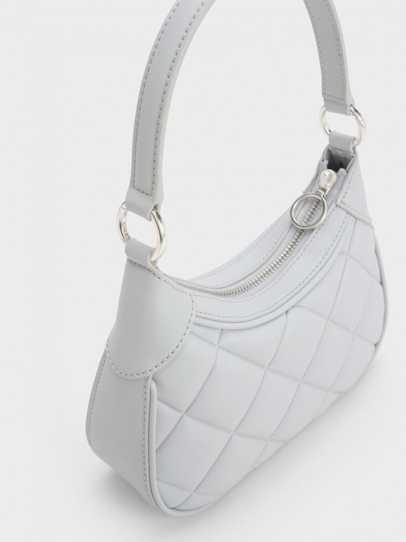 Charles And Keith Mini Alcott Scarf Handle Quilted Shoulder Bags Light Grey | PHILIPPINES H473