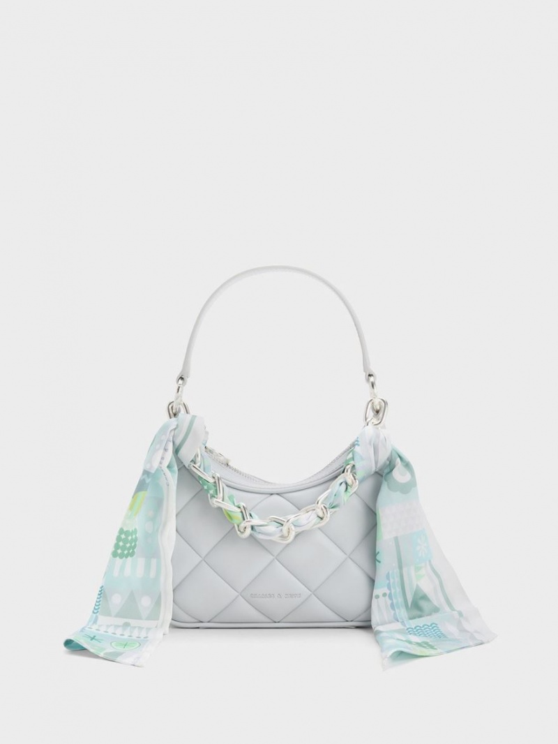 Charles And Keith Mini Alcott Scarf Handle Quilted Shoulder Bags Light Grey | PHILIPPINES H473