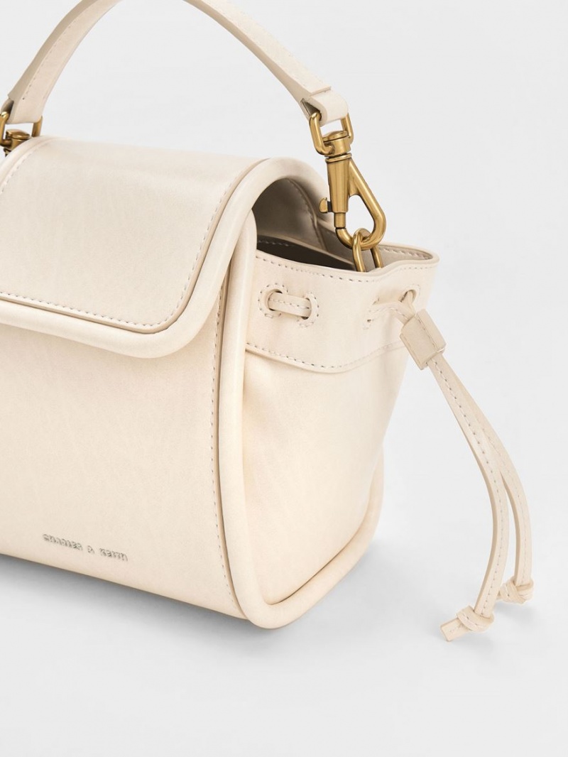 Charles And Keith Mini Ashby Top Handbag Cream | PHILIPPINES B635