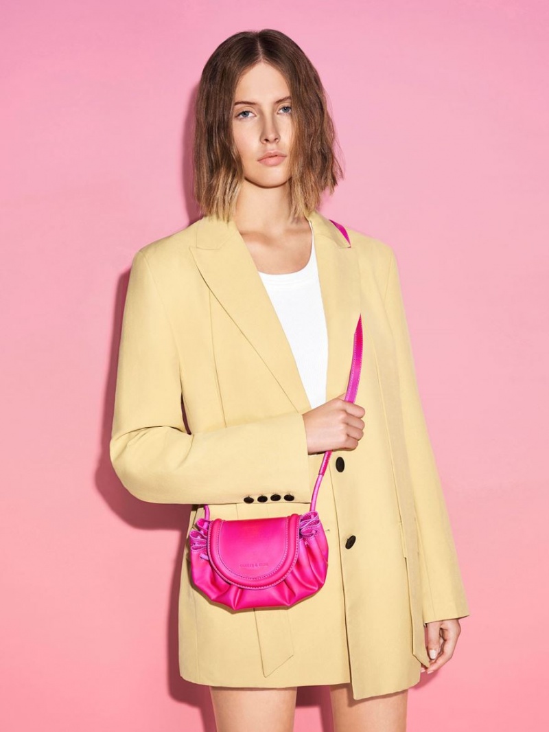 Charles And Keith Mini Blossom Curved Flap Crossbody Bags Pink | PHILIPPINES H495