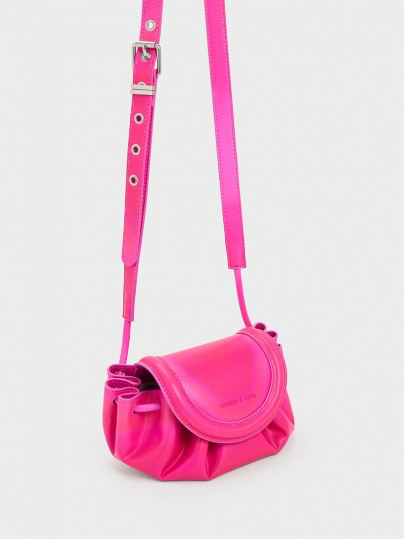 Charles And Keith Mini Blossom Curved Flap Crossbody Bags Pink | PHILIPPINES H495