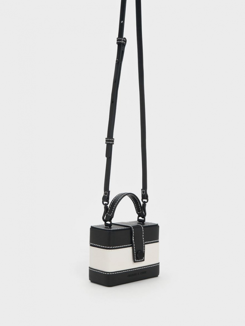 Charles And Keith Mini Bronte Contrast Trim Top Handbag Black / White | PHILIPPINES V537