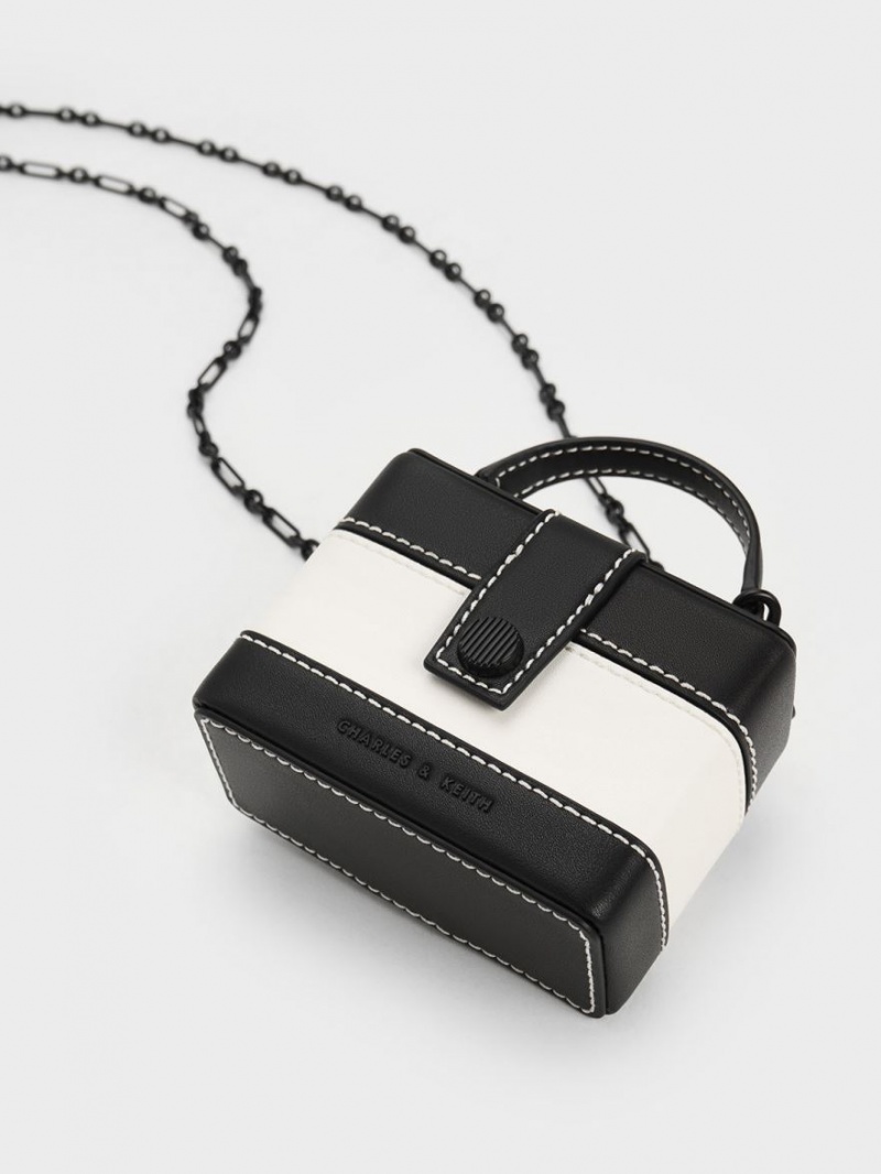 Charles And Keith Mini Bronte Contrast Trim Top Handbag Black / White | PHILIPPINES V537