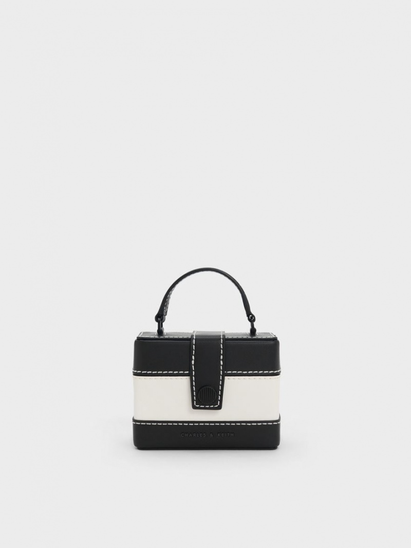 Charles And Keith Mini Bronte Contrast Trim Top Handbag Black / White | PHILIPPINES V537