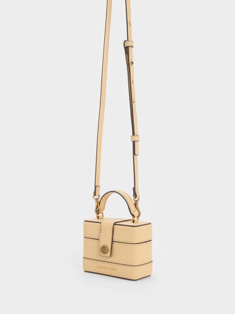 Charles And Keith Mini Bronte Contrast Trim Top Handbag Beige | PHILIPPINES Y379