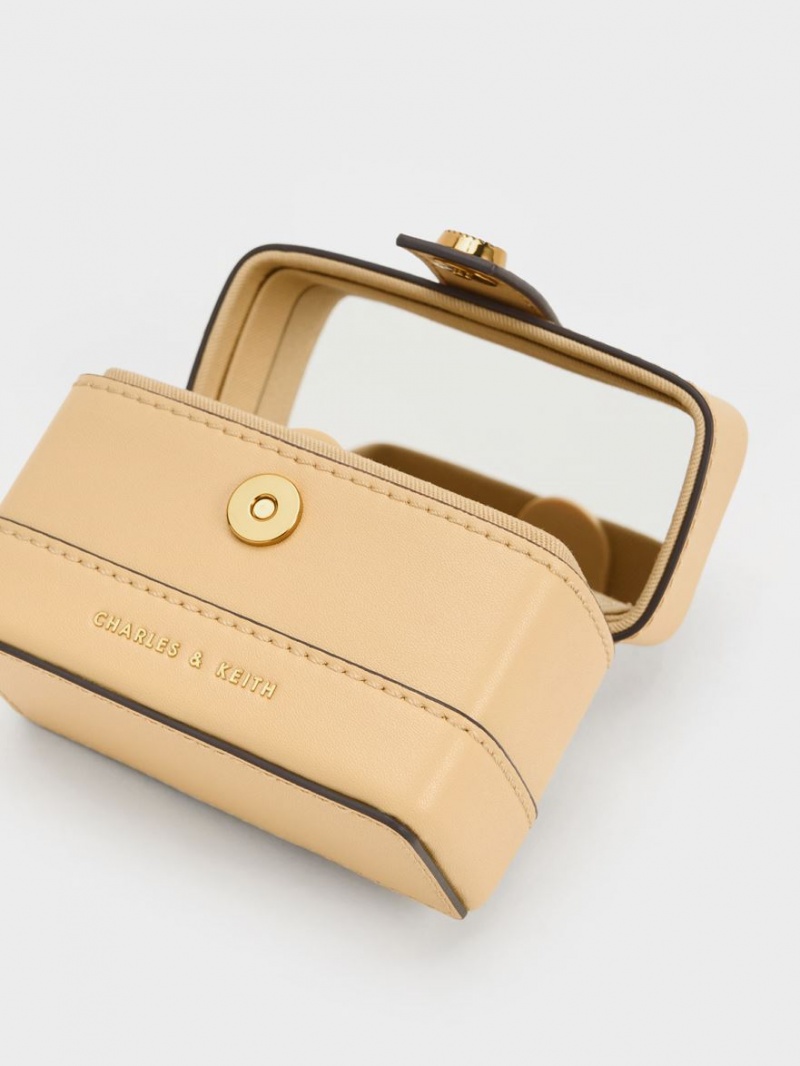 Charles And Keith Mini Bronte Contrast Trim Top Handbag Beige | PHILIPPINES Y379