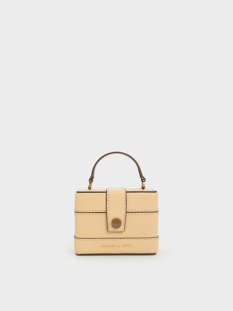 Charles And Keith Mini Bronte Contrast Trim Top Handbag Beige | PHILIPPINES Y379