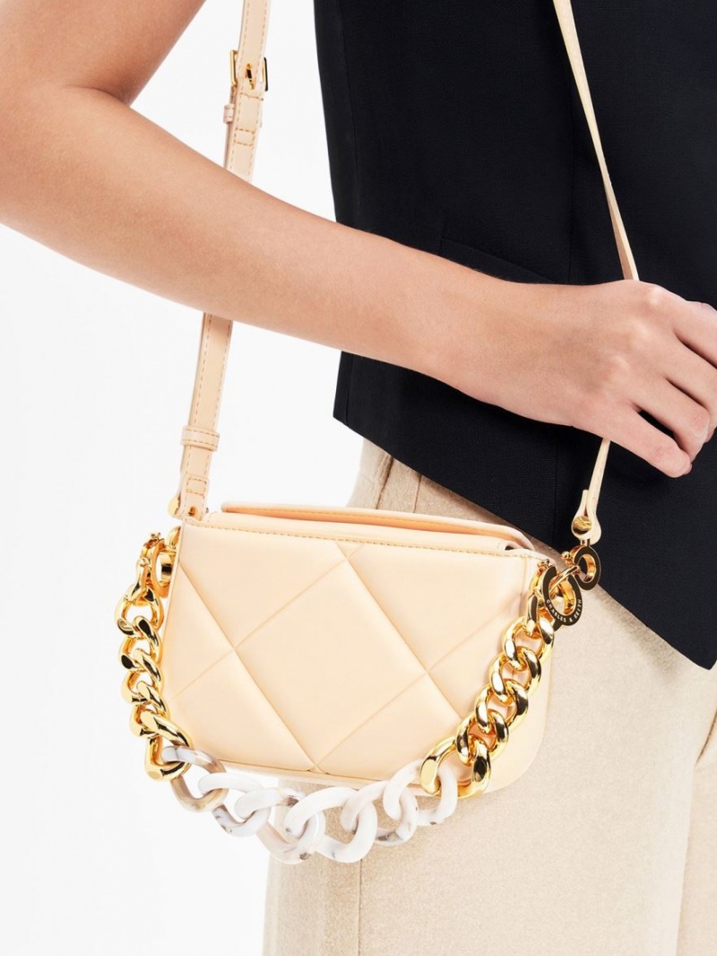 Charles And Keith Mini Danika Chunky Chain Padded Shoulder Bags Beige | PHILIPPINES X271