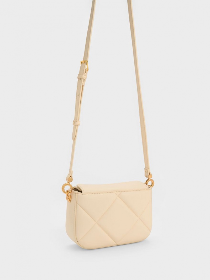 Charles And Keith Mini Danika Chunky Chain Padded Shoulder Bags Beige | PHILIPPINES X271