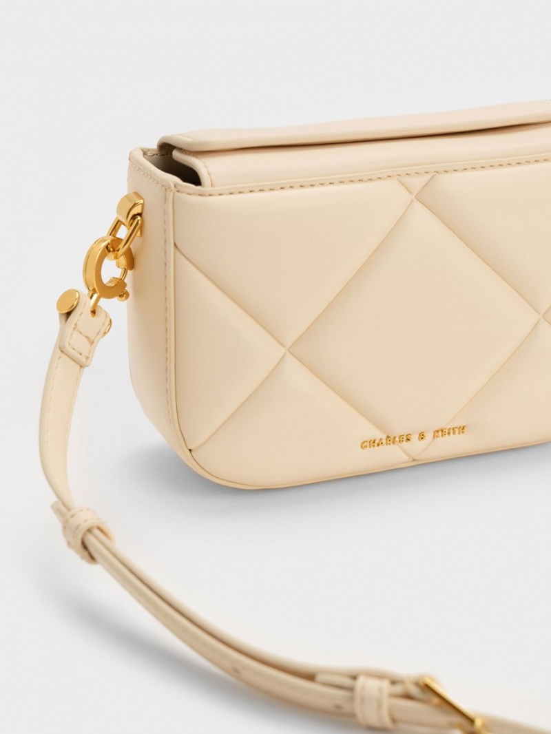 Charles And Keith Mini Danika Chunky Chain Padded Shoulder Bags Beige | PHILIPPINES X271