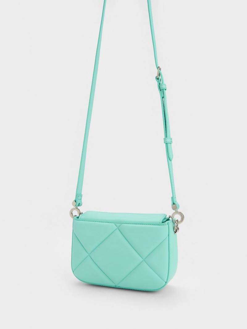 Charles And Keith Mini Danika Chunky Chain Padded Shoulder Bags Turquoise | PHILIPPINES I805