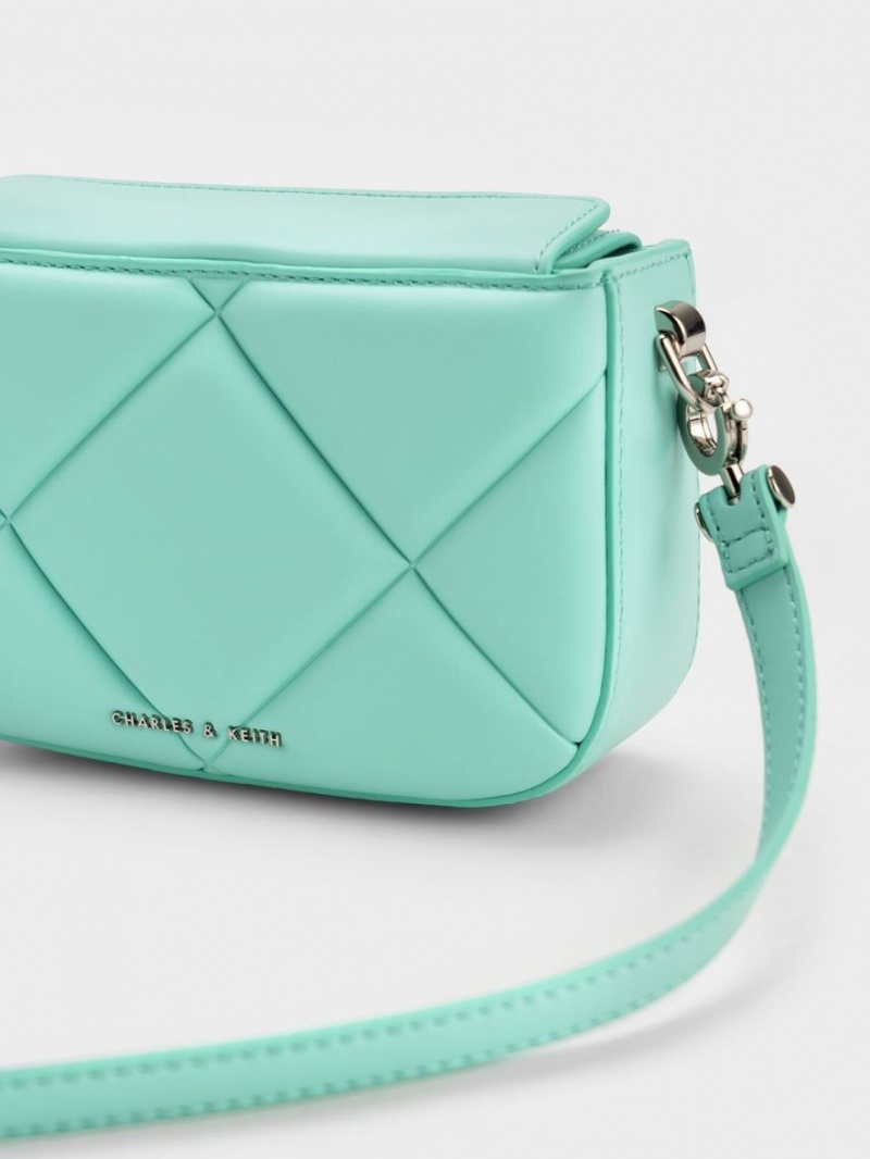 Charles And Keith Mini Danika Chunky Chain Padded Shoulder Bags Turquoise | PHILIPPINES I805