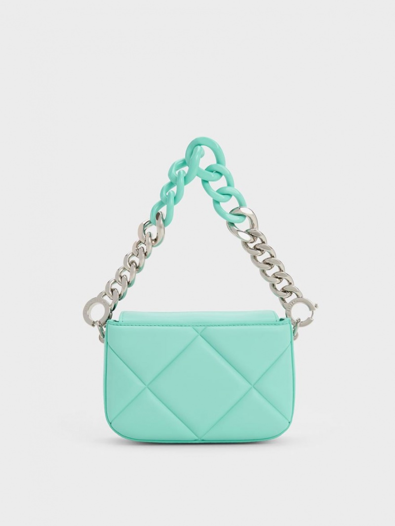 Charles And Keith Mini Danika Chunky Chain Padded Shoulder Bags Turquoise | PHILIPPINES I805