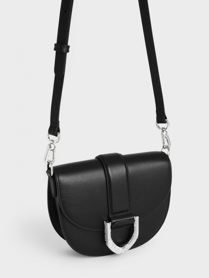 Charles And Keith Mini Gabine Leather Saddle Bags Black | PHILIPPINES Q602