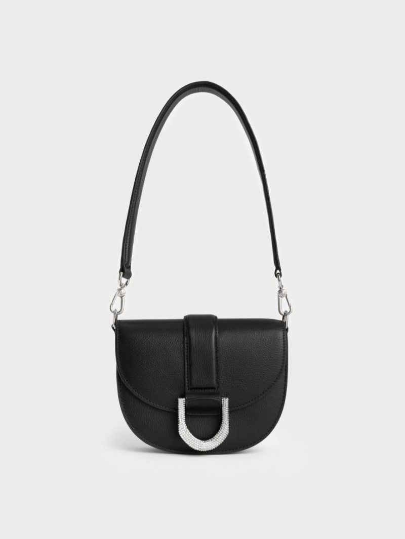 Charles And Keith Mini Gabine Leather Saddle Bags Black | PHILIPPINES Q602