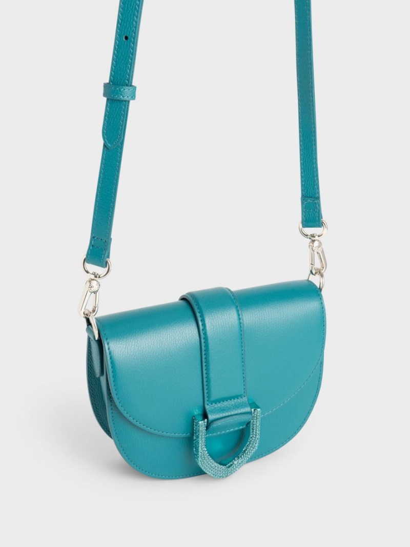 Charles And Keith Mini Gabine Leather Saddle Bags Turquoise | PHILIPPINES Q290