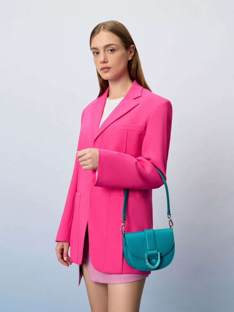 Charles And Keith Mini Gabine Leather Saddle Bags Turquoise | PHILIPPINES Q290