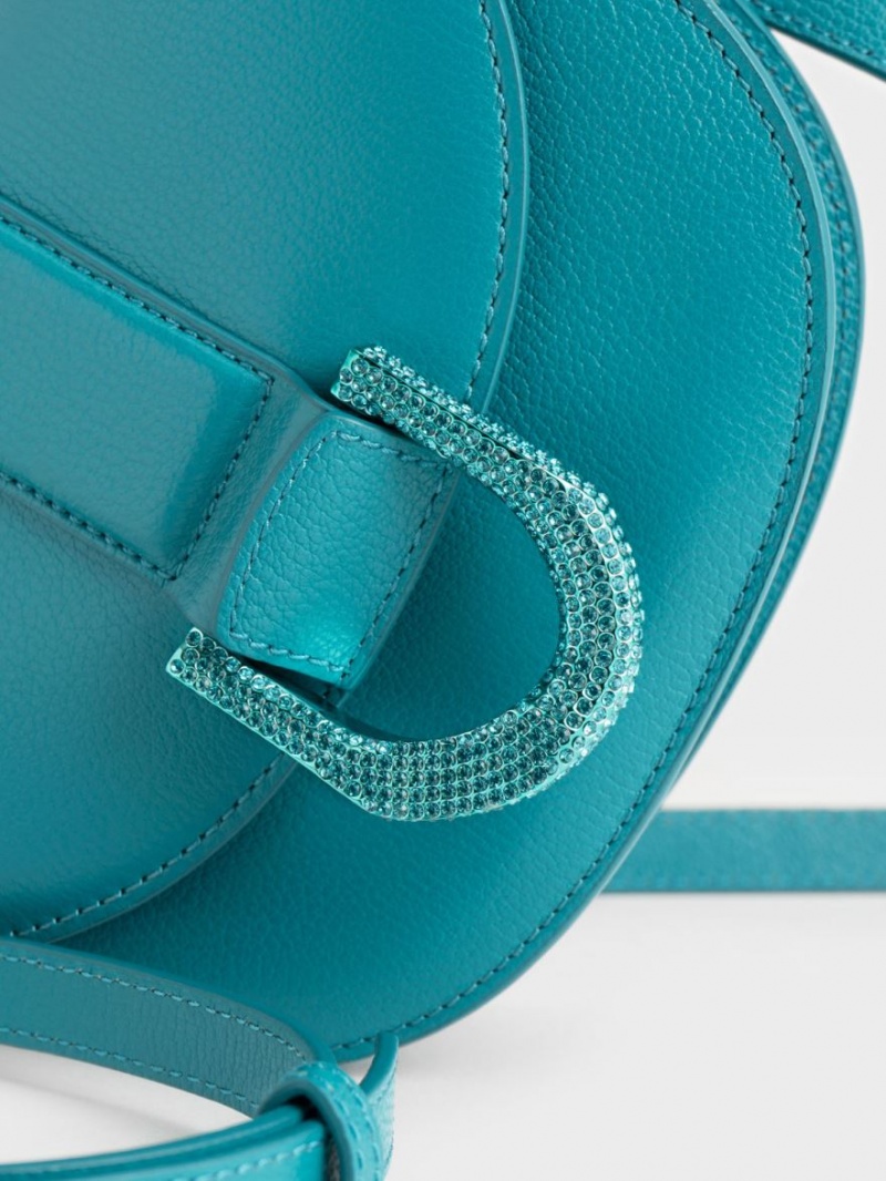 Charles And Keith Mini Gabine Leather Saddle Bags Turquoise | PHILIPPINES Q290