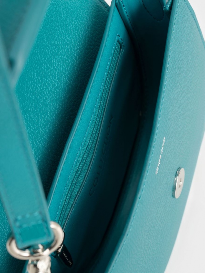 Charles And Keith Mini Gabine Leather Saddle Bags Turquoise | PHILIPPINES Q290