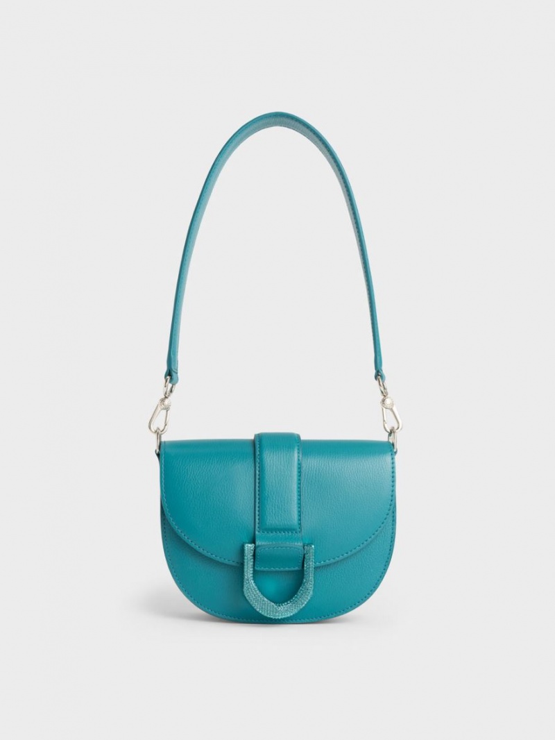 Charles And Keith Mini Gabine Leather Saddle Bags Turquoise | PHILIPPINES Q290