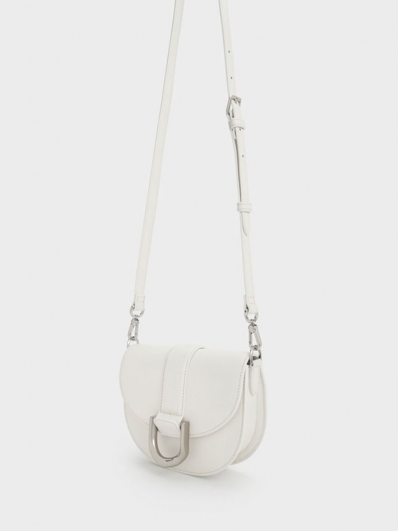 Charles And Keith Mini Gabine Leather Saddle Bags White | PHILIPPINES F374