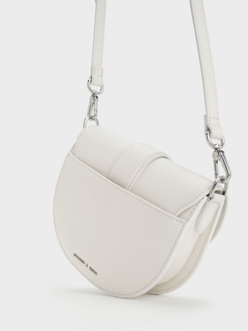 Charles And Keith Mini Gabine Leather Saddle Bags White | PHILIPPINES F374