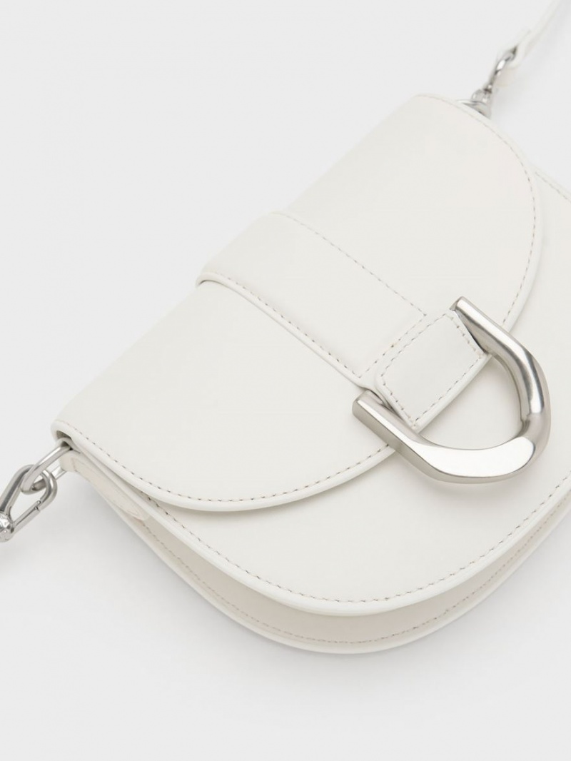 Charles And Keith Mini Gabine Leather Saddle Bags White | PHILIPPINES F374