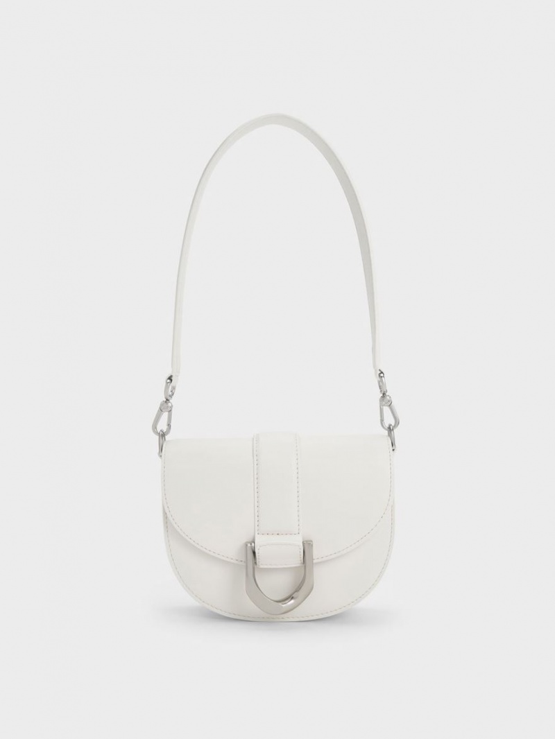 Charles And Keith Mini Gabine Leather Saddle Bags White | PHILIPPINES F374