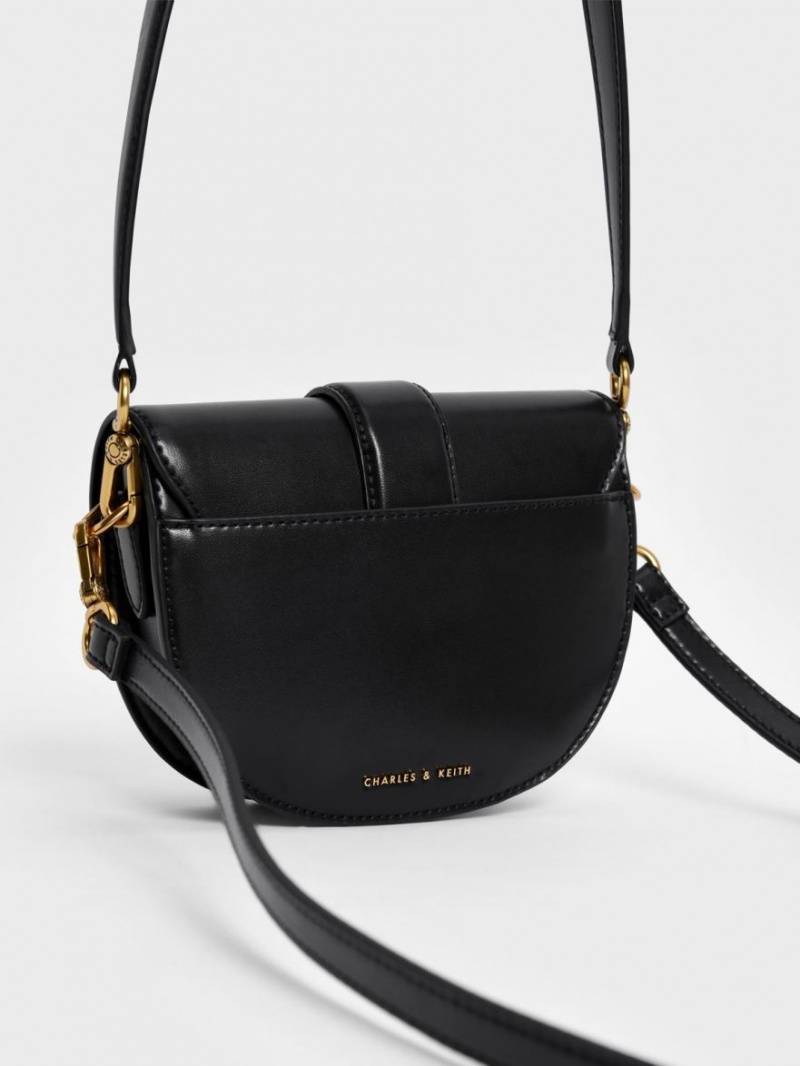 Charles And Keith Mini Gabine Saddle Bags Black | PHILIPPINES K694