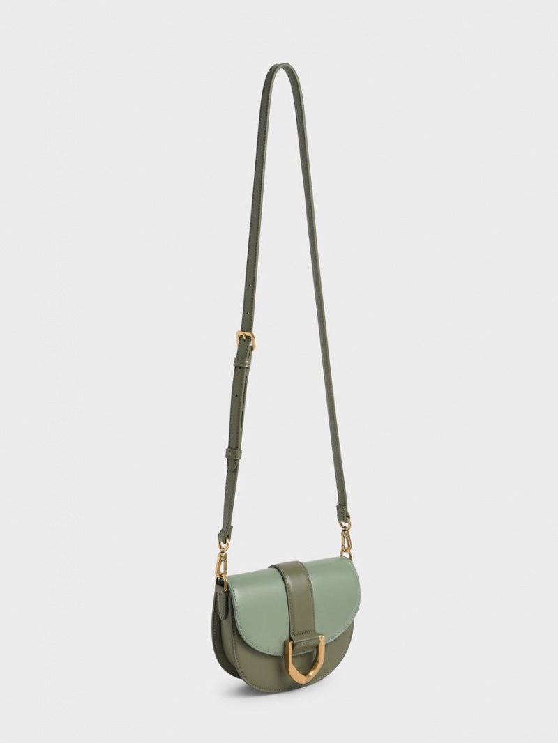 Charles And Keith Mini Gabine Two-Tone​ Saddle Bags Olive | PHILIPPINES V748