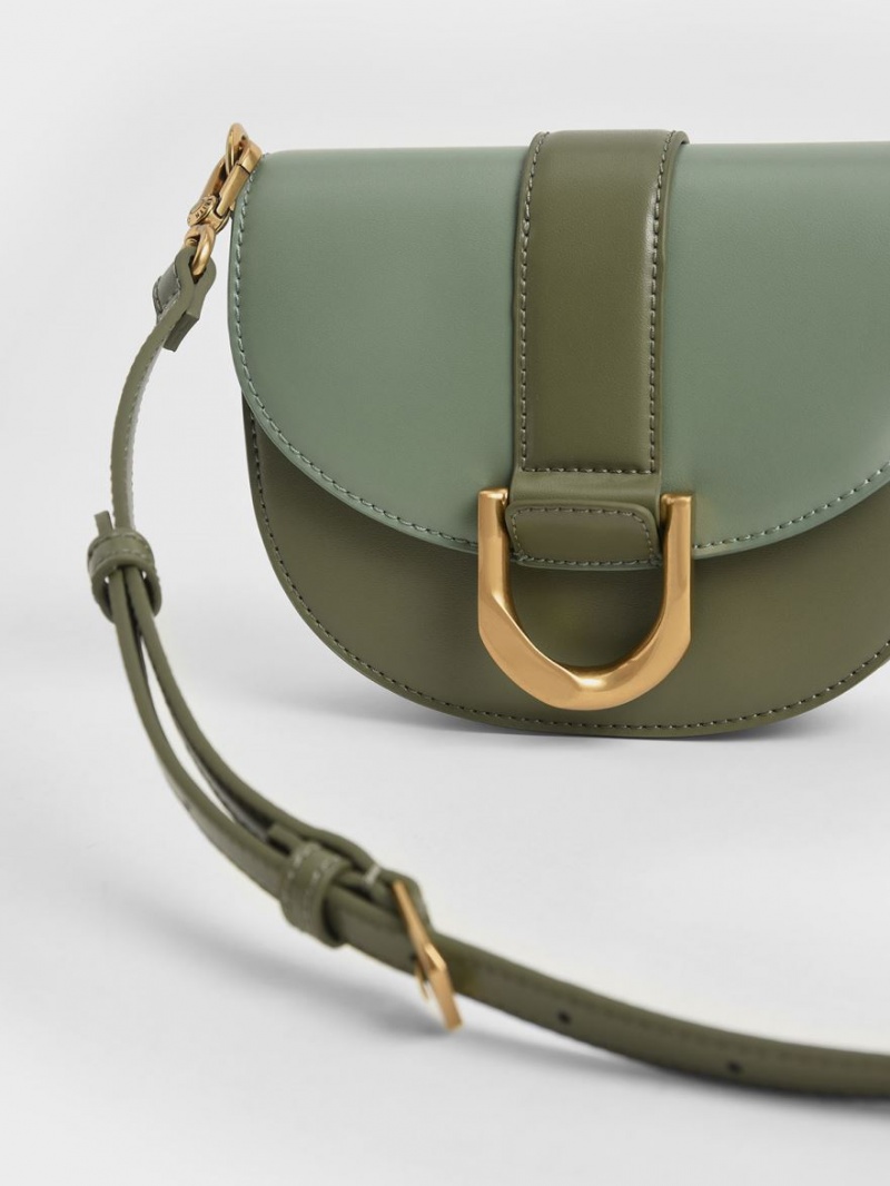 Charles And Keith Mini Gabine Two-Tone​ Saddle Bags Olive | PHILIPPINES V748