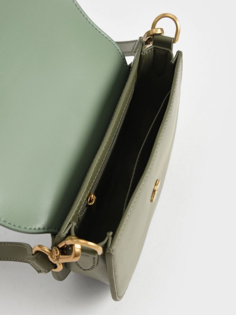 Charles And Keith Mini Gabine Two-Tone​ Saddle Bags Olive | PHILIPPINES V748