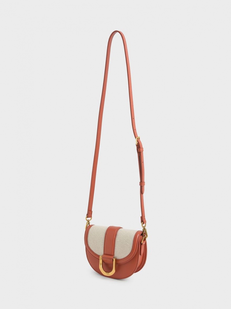 Charles And Keith Mini Gabine Two-Tone​ Saddle Bags Brown | PHILIPPINES O216