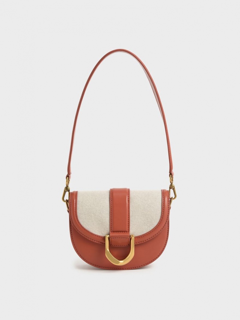 Charles And Keith Mini Gabine Two-Tone​ Saddle Bags Brown | PHILIPPINES O216