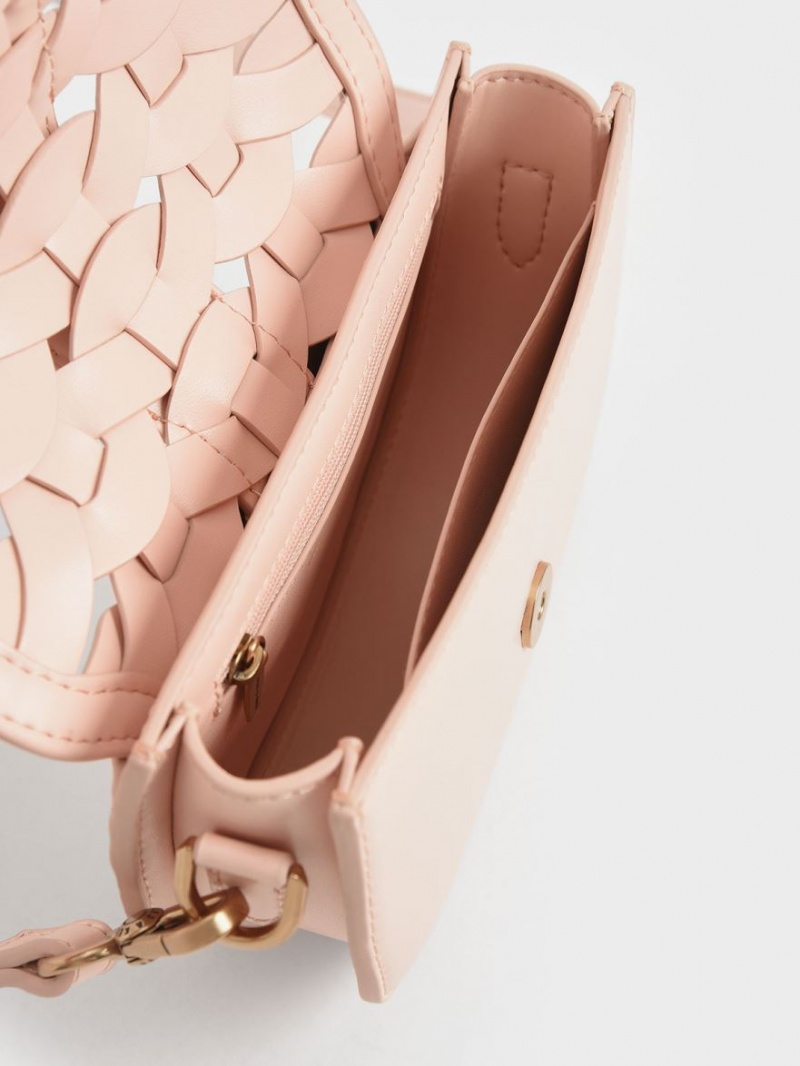 Charles And Keith Mini Gabine Woven Saddle Bags Light Pink | PHILIPPINES Y180