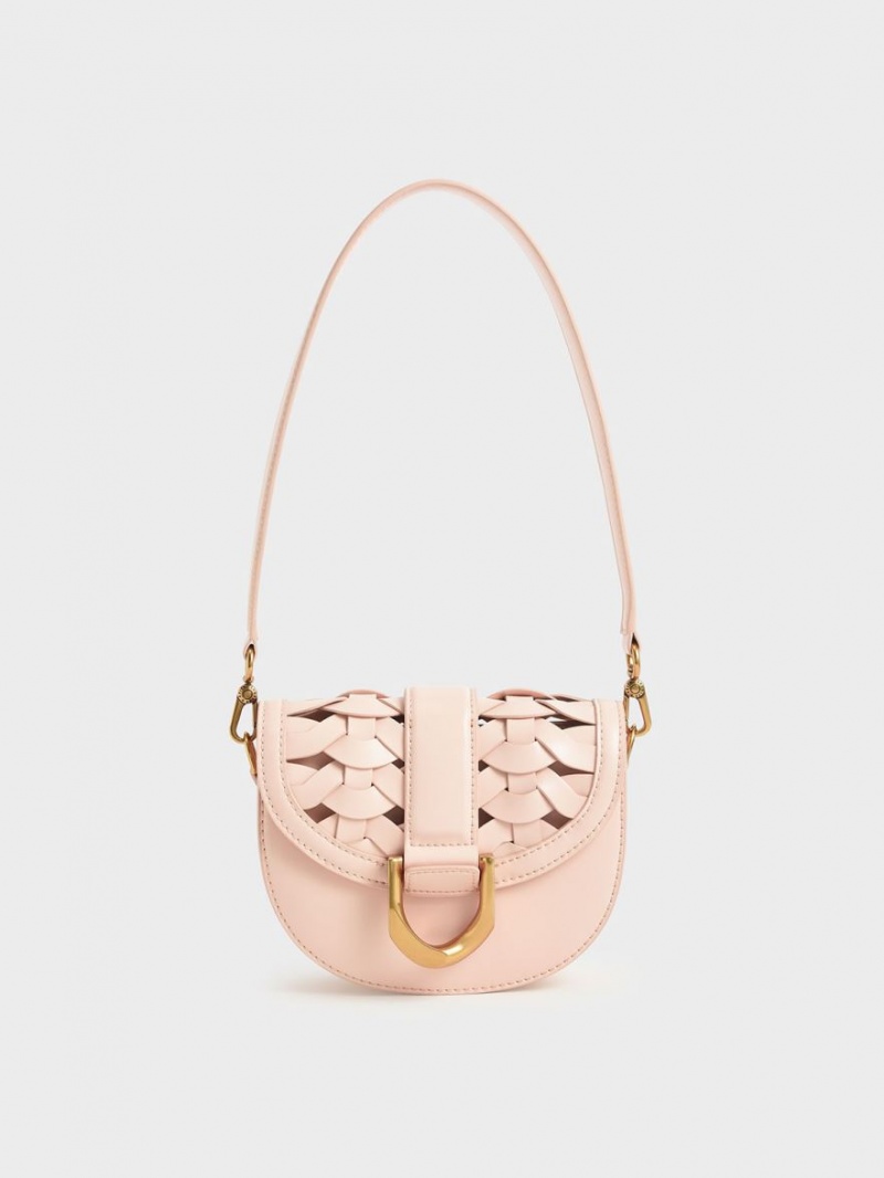 Charles And Keith Mini Gabine Woven Saddle Bags Light Pink | PHILIPPINES Y180