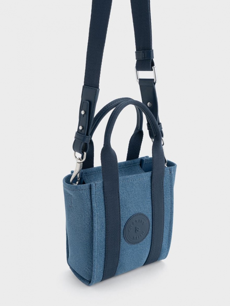 Charles And Keith Mini Kay Denim Contrast-Trim Tote Bags Blue | PHILIPPINES B439