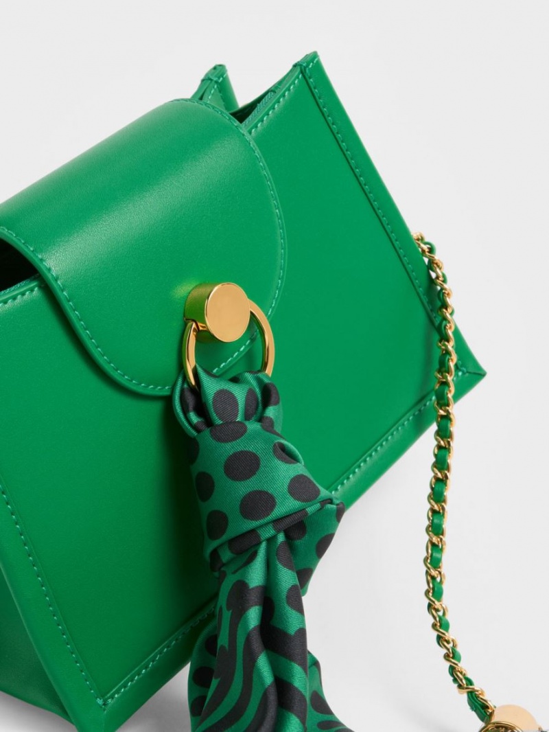 Charles And Keith Mini Roza Beaded Handle Scarf Crossbody Bags Green | PHILIPPINES B650