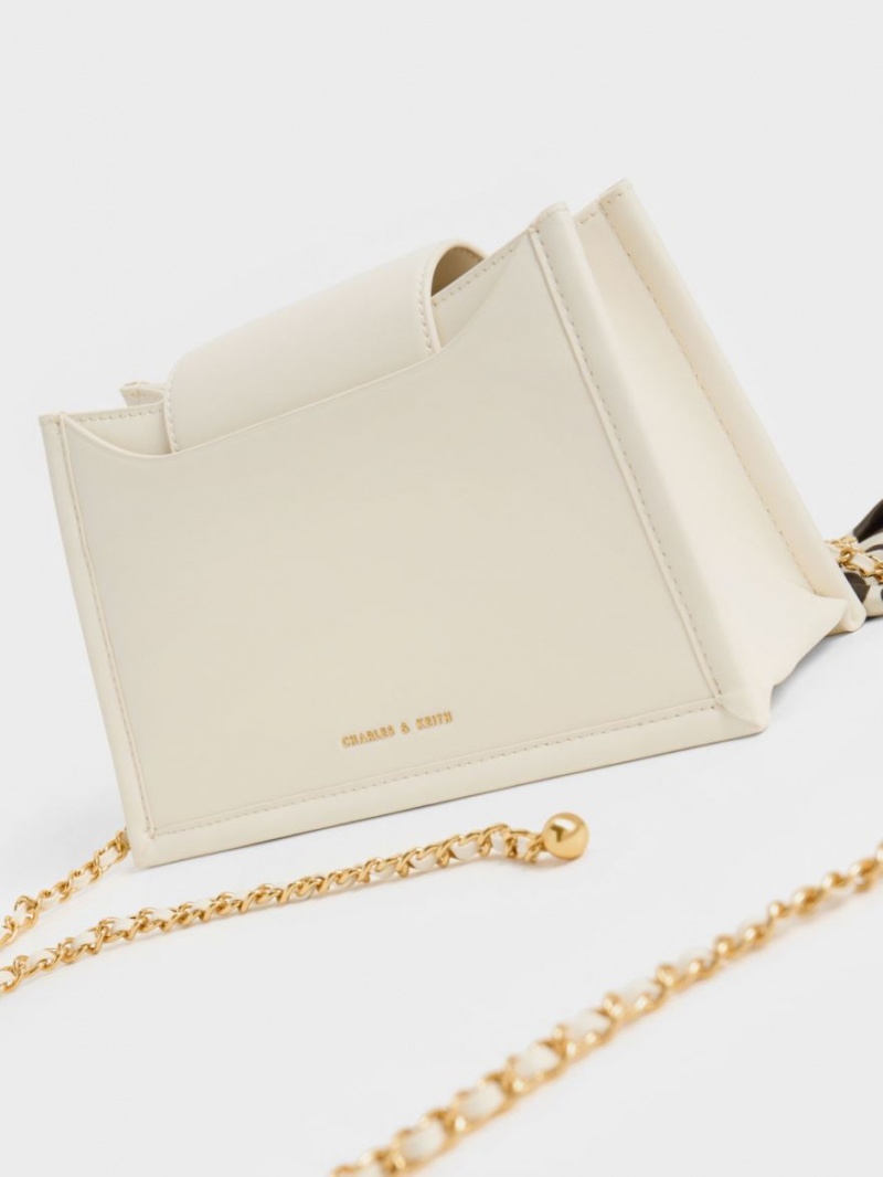 Charles And Keith Mini Roza Beaded Handle Scarf Crossbody Bags Cream | PHILIPPINES A023