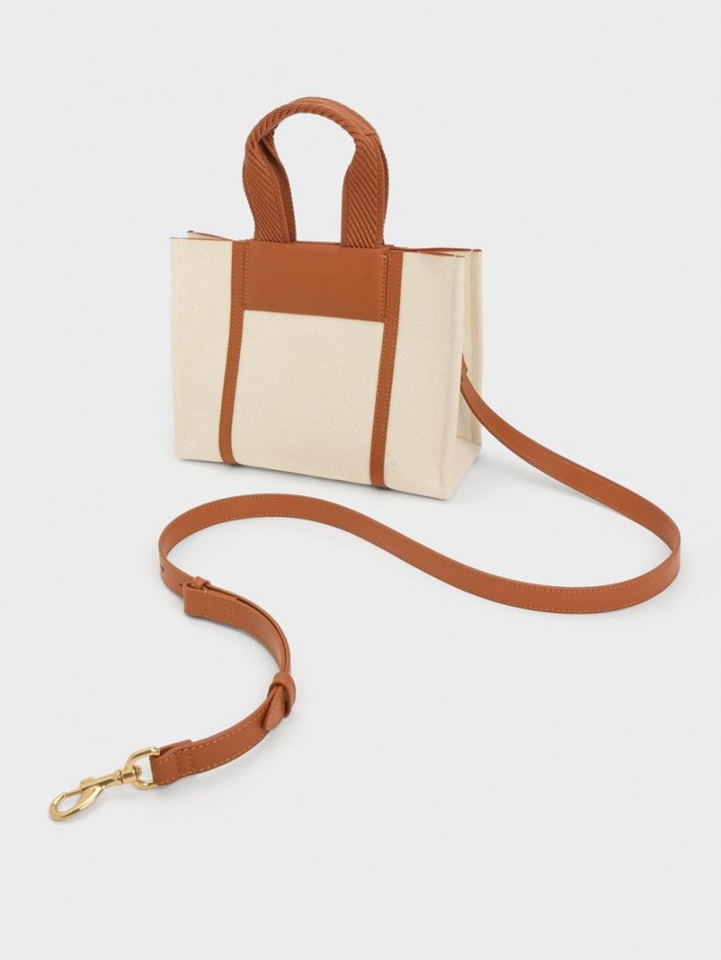 Charles And Keith Mini Shalia Canvas Tote Bags Brown | PHILIPPINES Y983