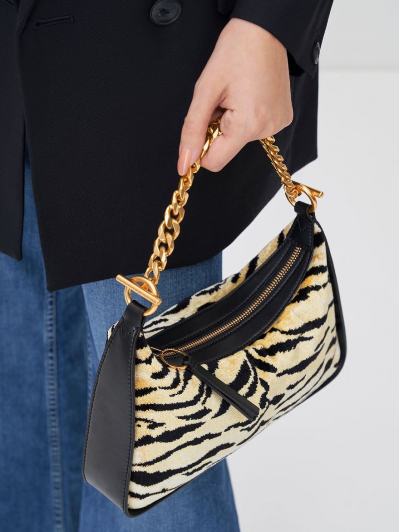 Charles And Keith Minta Tiger Print Chain-Link Hobo Bag Multicolor | PHILIPPINES M962