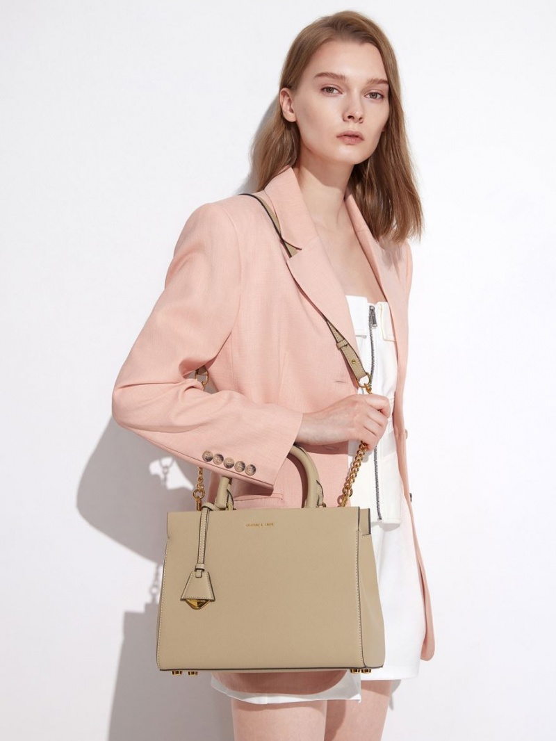 Charles And Keith Mirabelle Structured Handbag Brown | PHILIPPINES M905