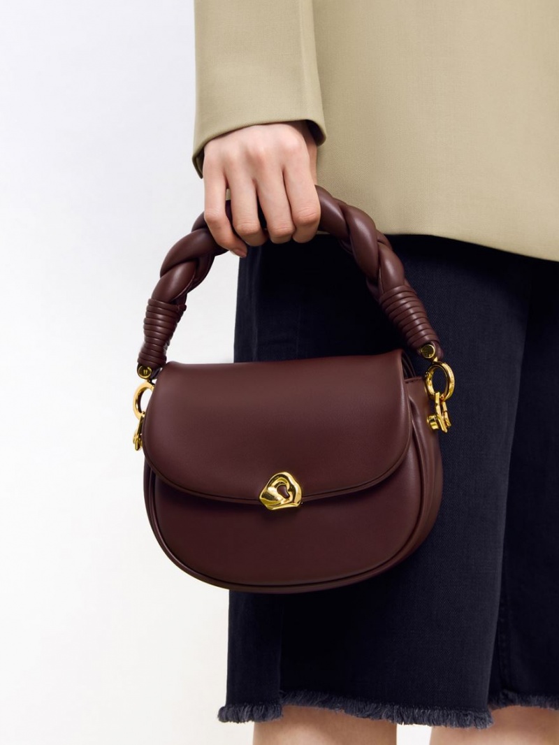 Charles And Keith Moira Braided Handbag Dark Chocolate | PHILIPPINES A583