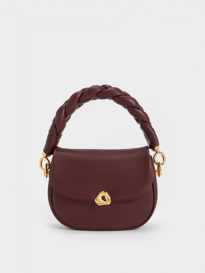 Charles And Keith Moira Braided Handbag Dark Chocolate | PHILIPPINES A583