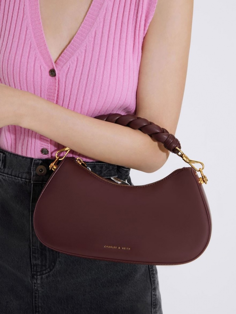 Charles And Keith Moira Sculptural Shoulder Bags Dark Chocolate | PHILIPPINES U374