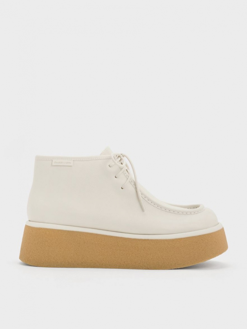 Charles And Keith Molly Flatform Ankle Boots Cream | PHILIPPINES O197